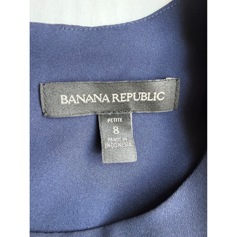 Banana Republic Navy Blue Sleeveless Shift Dress White Trim Petite 8 - Picture 2 of 7
